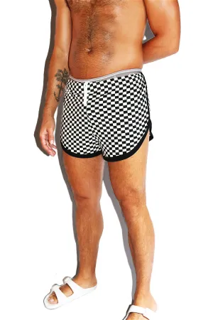 Checkerboard Running Shorts-Black