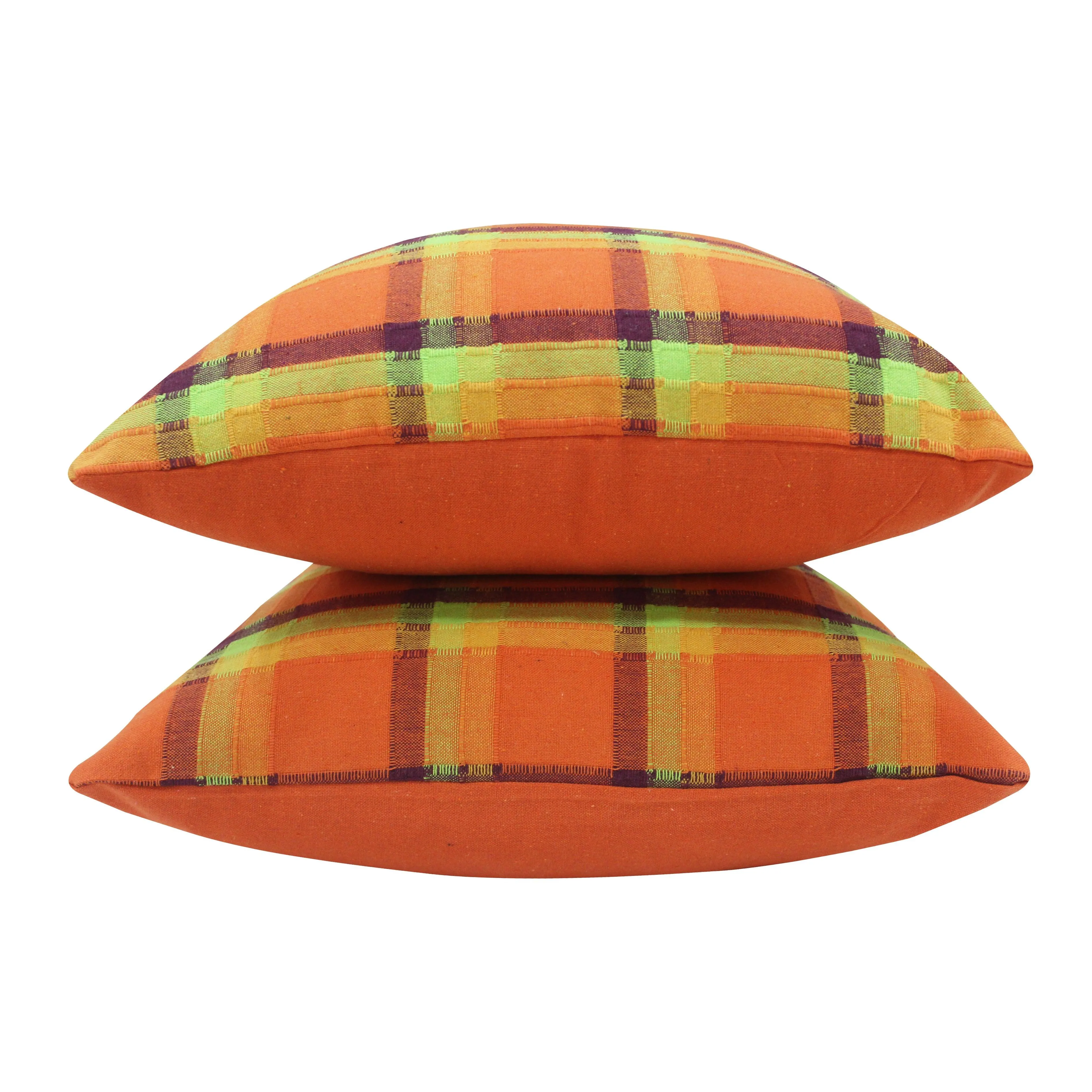 Cotton Iran Check Orange Cushion Covers