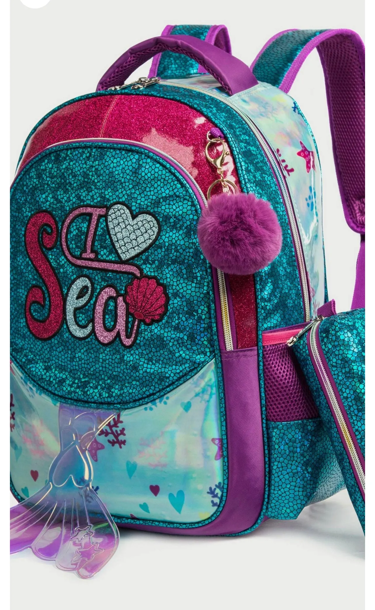 Easy Kids 3-Piece School Bag, Lunch Bag,Pencil Case . Mermaid Sea Green