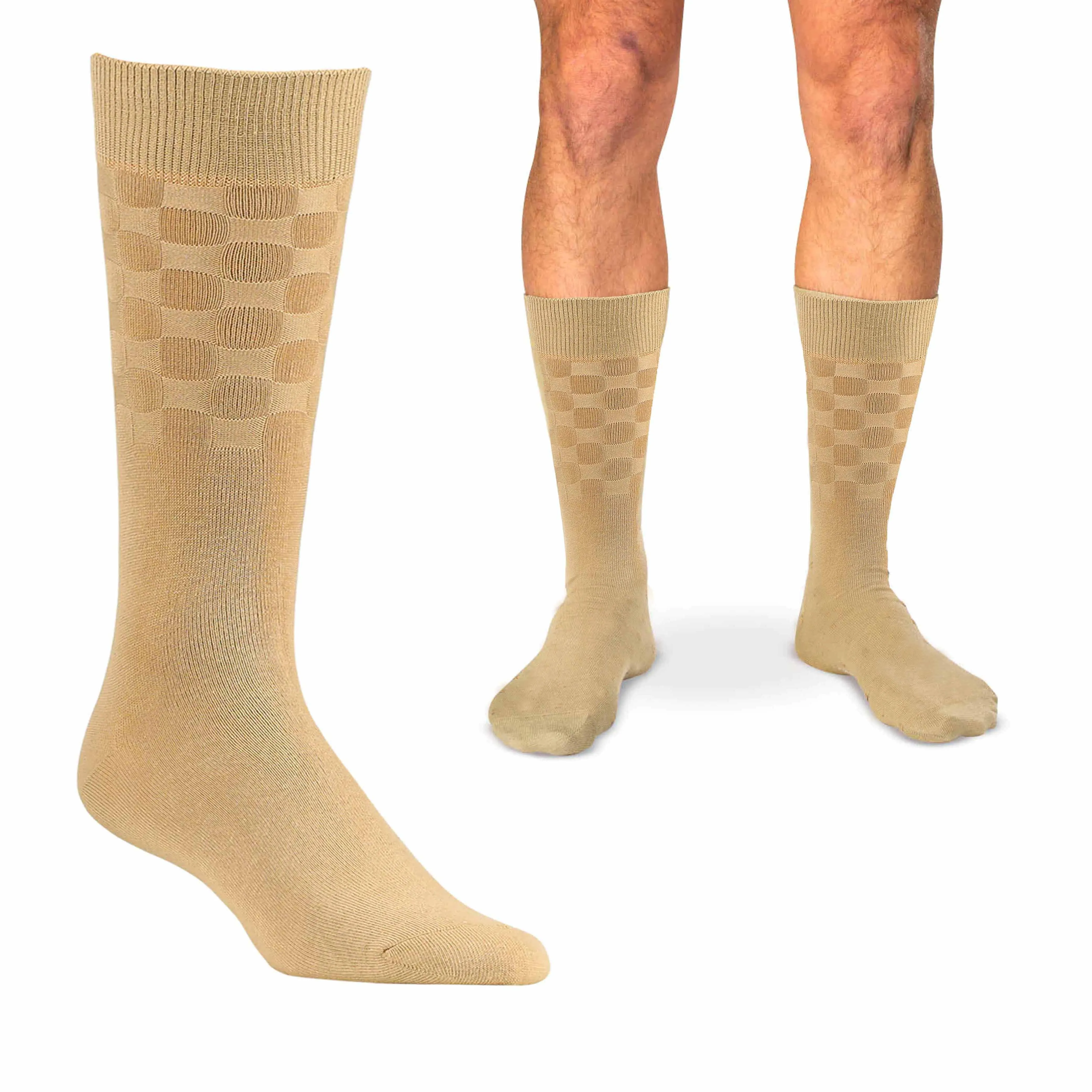 Men's Cotton 3 Pack Dress Socks L/XL Crew Calf Work Fashion Casual Brown 10-13