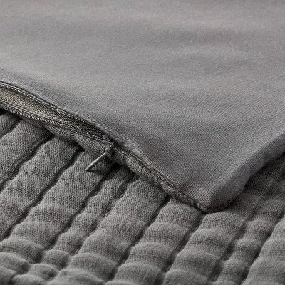 New - Casaluna Coverlet Sham Cotton-Lyocell Blend Matelasse Striped Soft, Gray, King