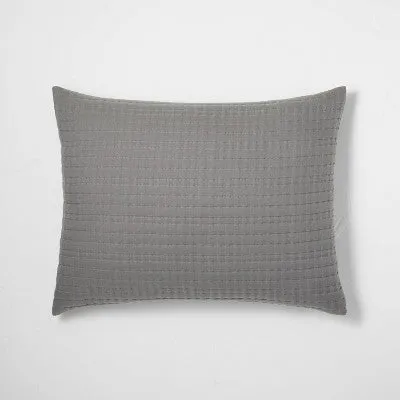 New - Casaluna Coverlet Sham Cotton-Lyocell Blend Matelasse Striped Soft, Gray, King