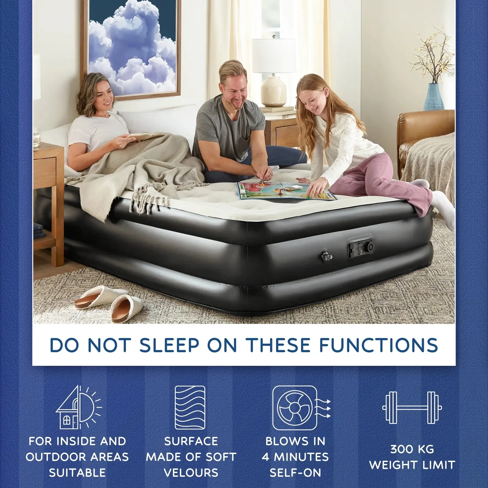 Ophanie 18 Inch High Air Mattress Queen with Built in Pump, Elevated Quick Inflation/Deflation Inflatable Beds, High Durability Blow Up Mattresses for Camping, Indoor Colchon, Guests Air Bed, Black