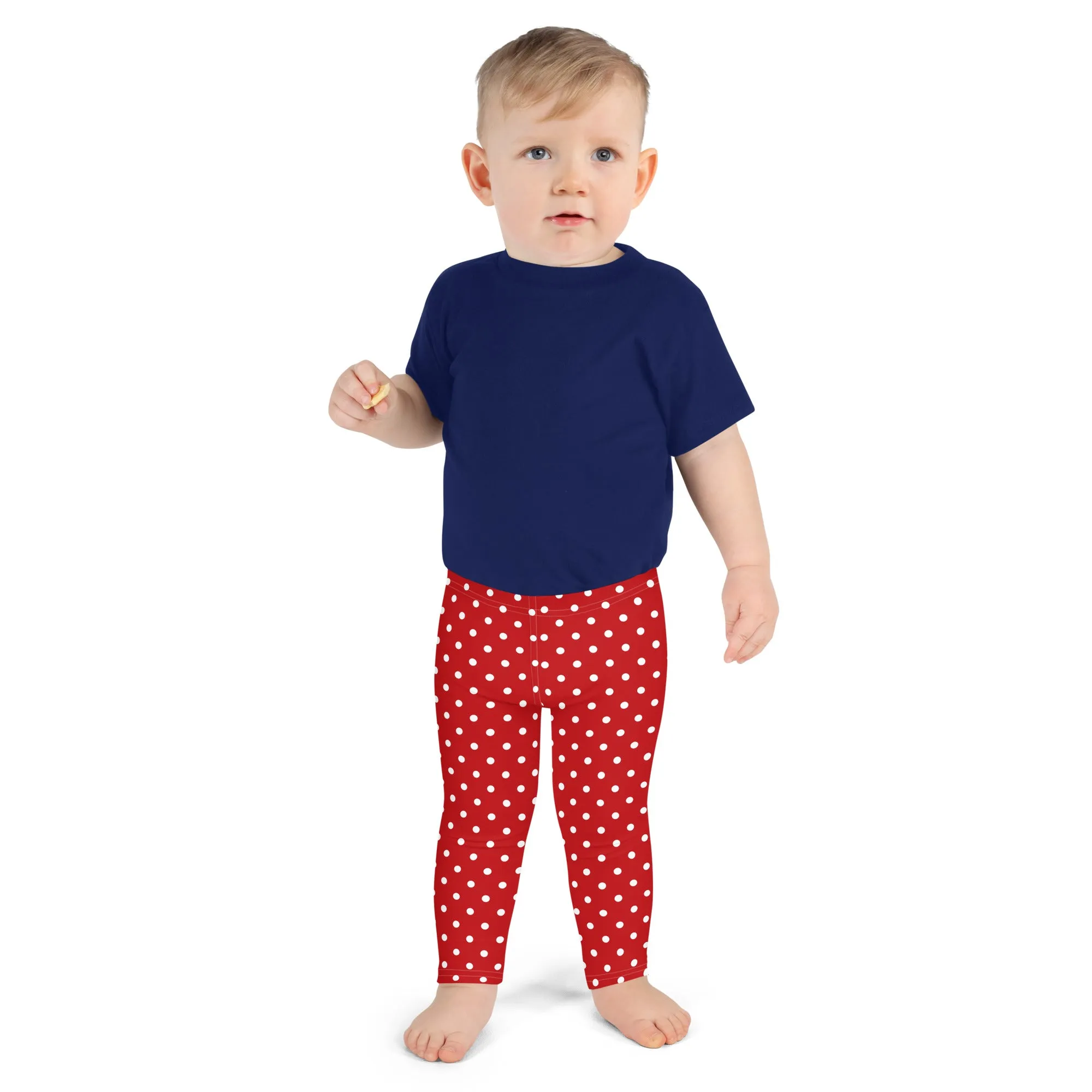 Red and White Polka Dot Kids Leggings (2T-7), Girls Christmas Yoga Pants Printed Print Cute Graphic Workout Running Gym Fun Designer