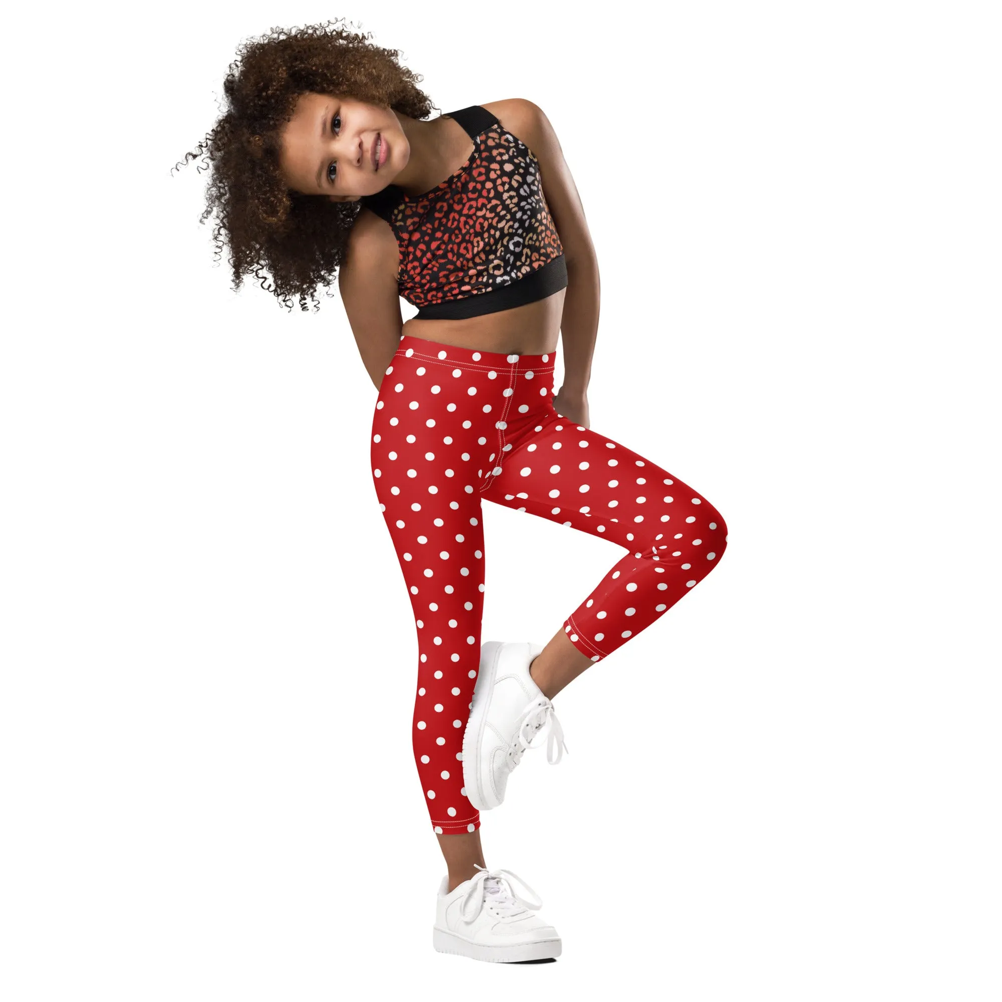 Red and White Polka Dot Kids Leggings (2T-7), Girls Christmas Yoga Pants Printed Print Cute Graphic Workout Running Gym Fun Designer