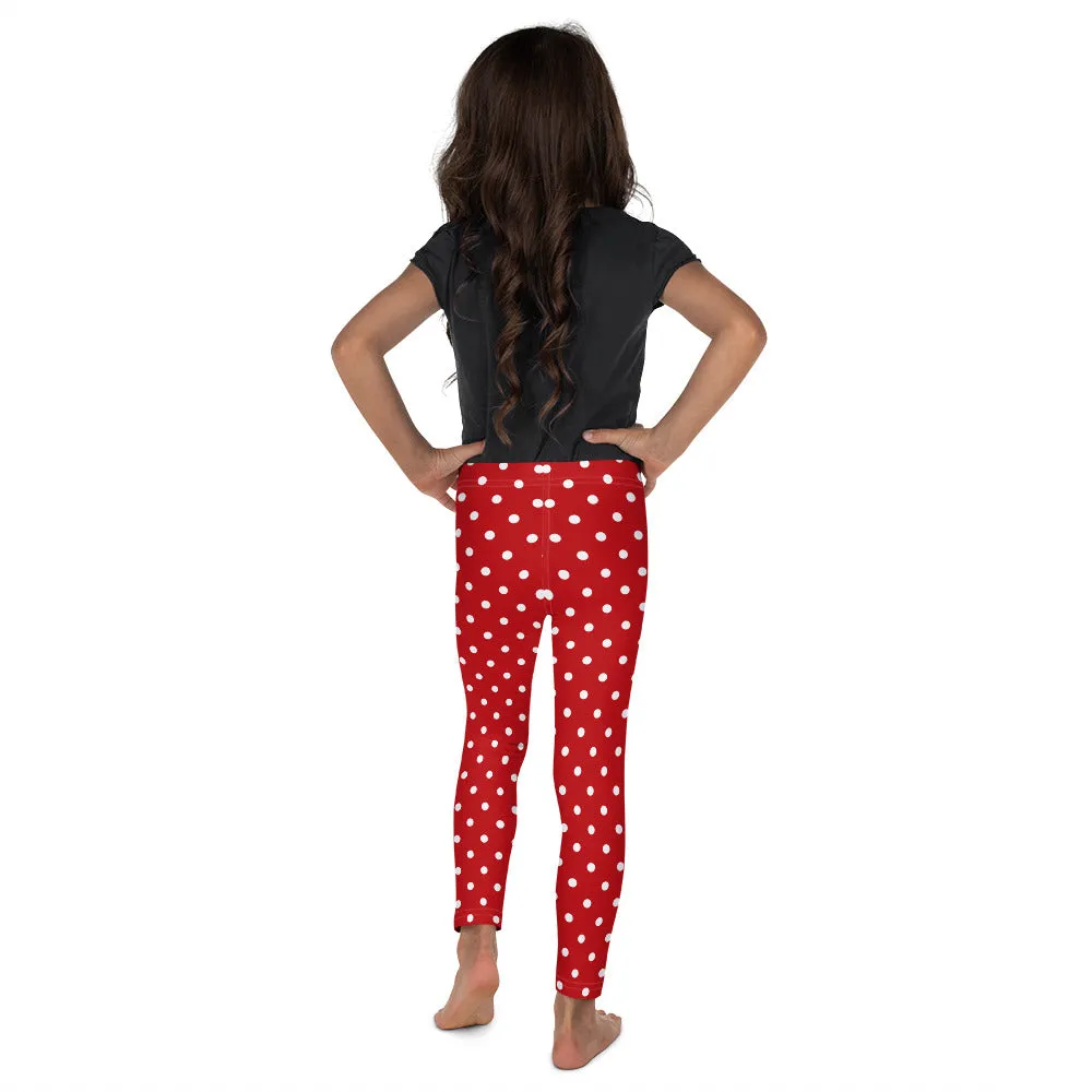 Red and White Polka Dot Kids Leggings (2T-7), Girls Christmas Yoga Pants Printed Print Cute Graphic Workout Running Gym Fun Designer