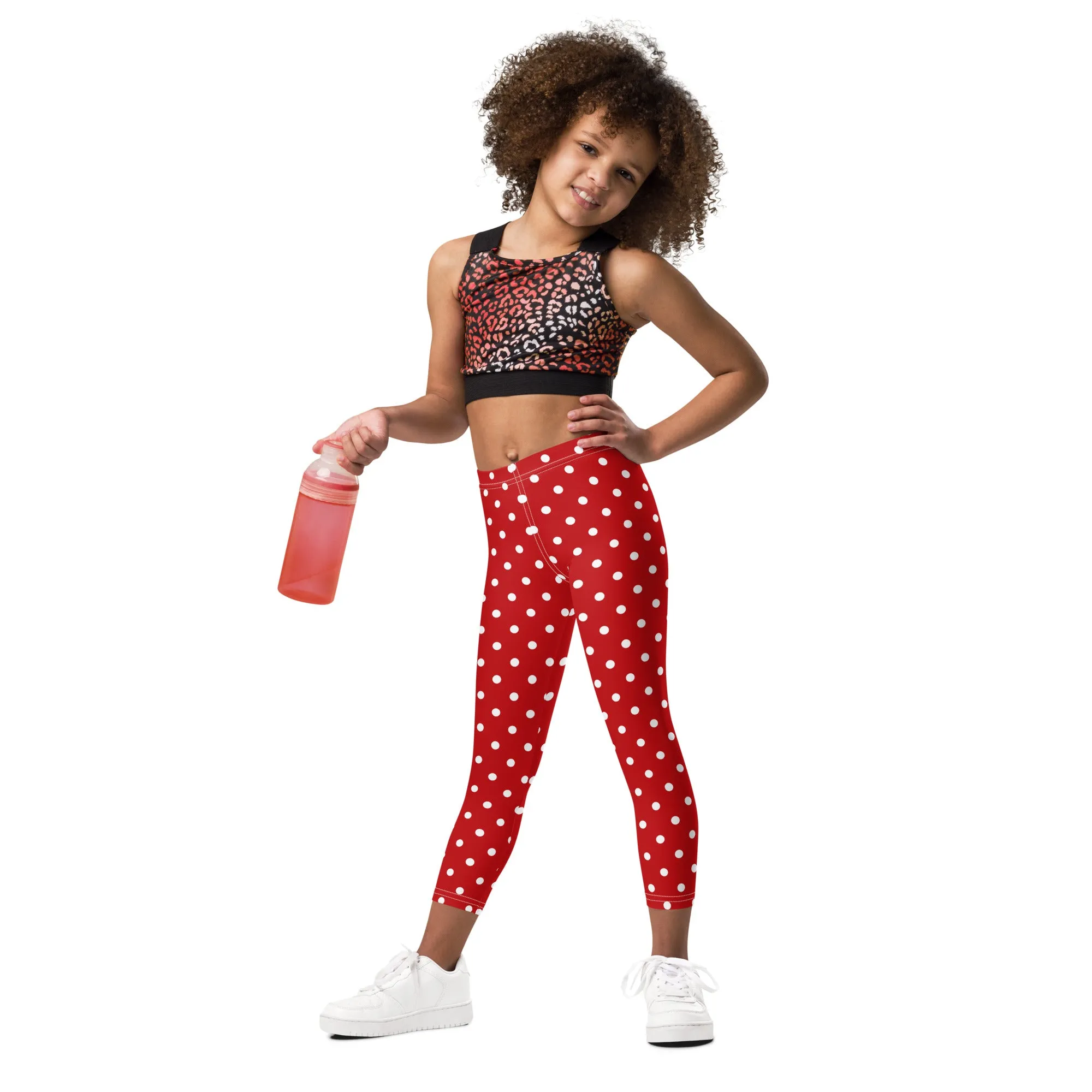 Red and White Polka Dot Kids Leggings (2T-7), Girls Christmas Yoga Pants Printed Print Cute Graphic Workout Running Gym Fun Designer