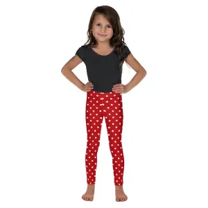 Red and White Polka Dot Kids Leggings (2T-7), Girls Christmas Yoga Pants Printed Print Cute Graphic Workout Running Gym Fun Designer