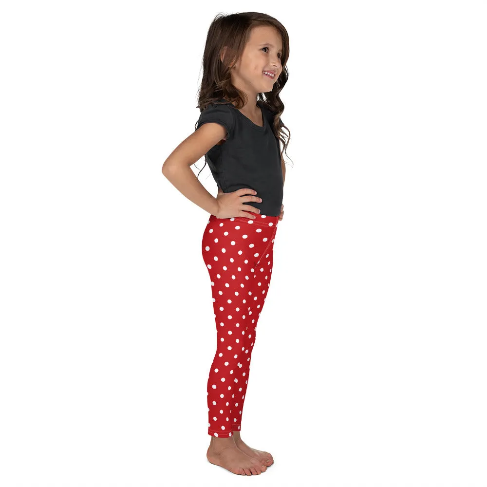 Red and White Polka Dot Kids Leggings (2T-7), Girls Christmas Yoga Pants Printed Print Cute Graphic Workout Running Gym Fun Designer