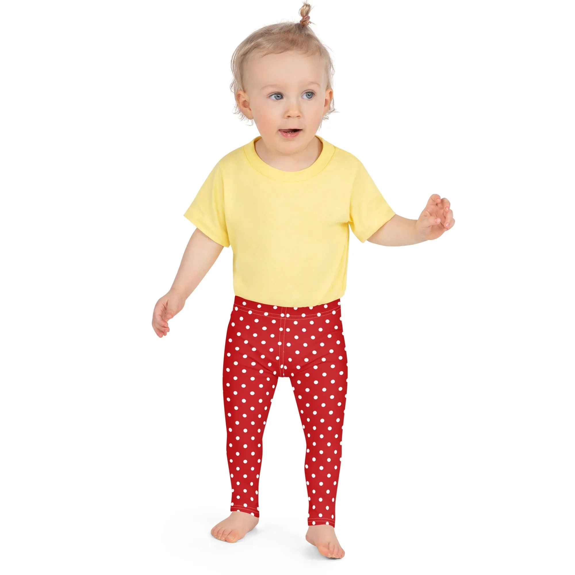 Red and White Polka Dot Kids Leggings (2T-7), Girls Christmas Yoga Pants Printed Print Cute Graphic Workout Running Gym Fun Designer