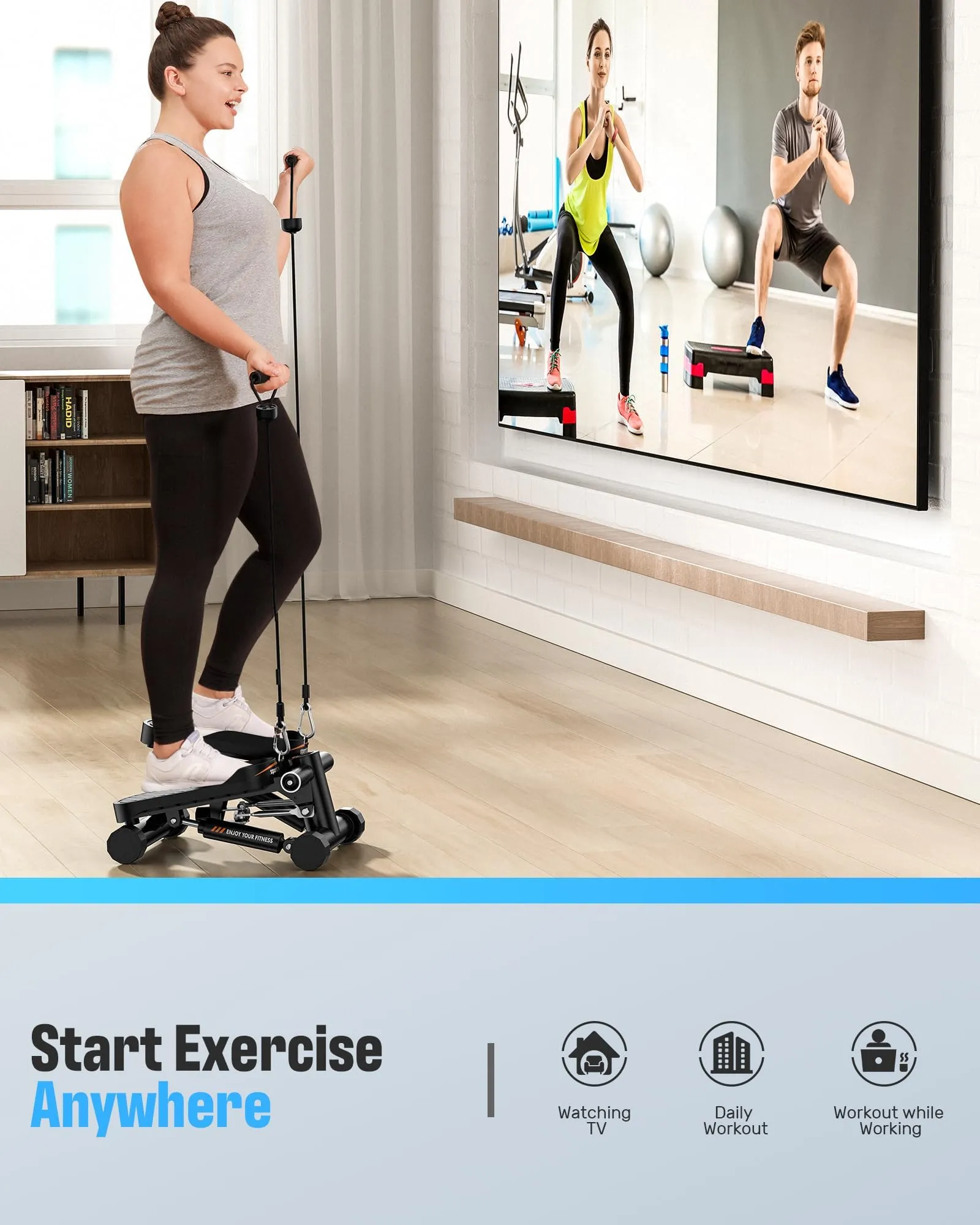 Sportsroyals Stair Stepper for Exercises-Mini Stepper with Resistance Bands